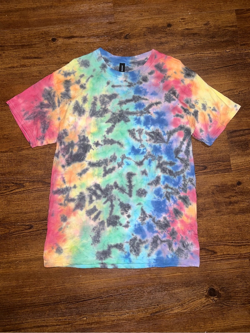 Rainbow Scrunch Tie Dye Hippie Festival Handmade Cotton Crewneck Shirt Size L